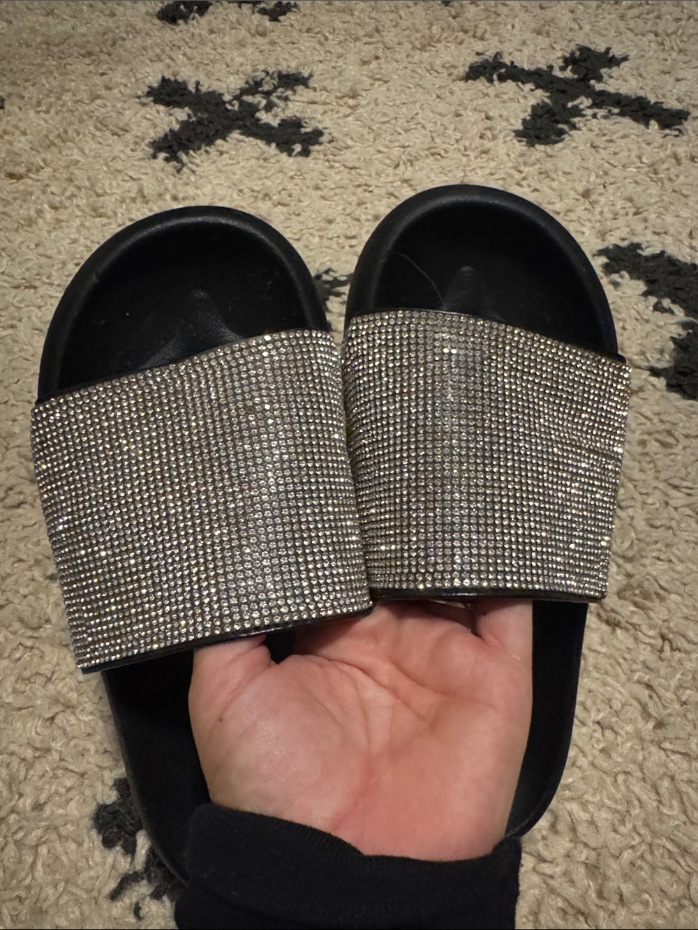 Women’s Rhinestone SlidesSparkle Slide Sandals - Silver Crystal Band